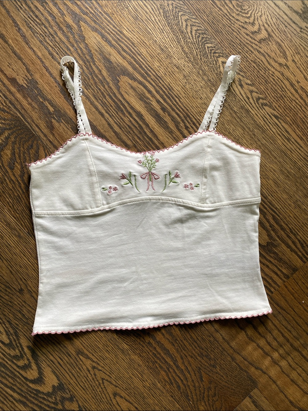 White Floral Embroidered Cami Top